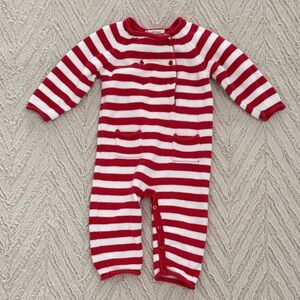Angel Dear Red & White Striped Knit Footed One-Piece